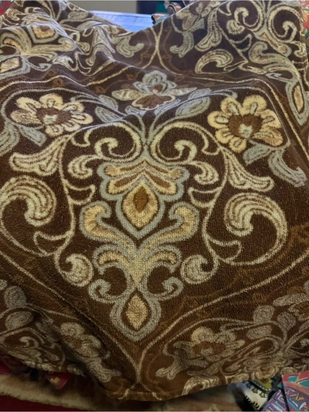 Brown and Light Blue Floral Plush Hand Towel